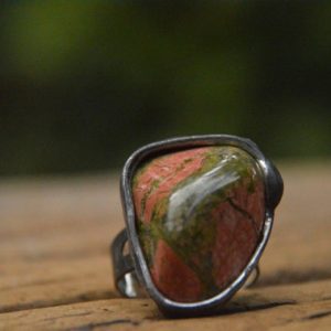 Shop Unakite Rings! Unakite ring, unakite Jasper , tiffany method ,  boho ring  rustic ring ,  stylized to old silver , tiffany technique ,ideal gift | Natural genuine Unakite rings, simple unique handcrafted gemstone rings. #rings #jewelry #shopping #gift #handmade #fashion #style #affiliate #ad