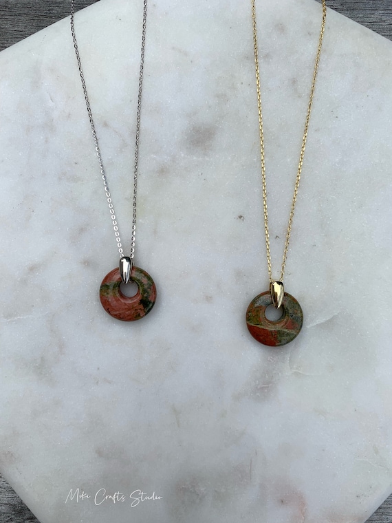 Unakite Ring Necklace | Unakite Jewellery | Unakite Necklace | Unakite Necklace | Green Stone Jewellery | Round Unakite Necklace