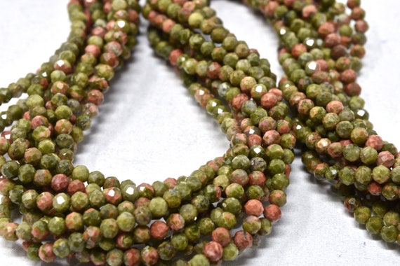 Unakite Rondelle Beads, Multicolored Faceted Gemstones, 13" Strand Of 2mm Rondelles, Green Red Beads For Jewelry Making