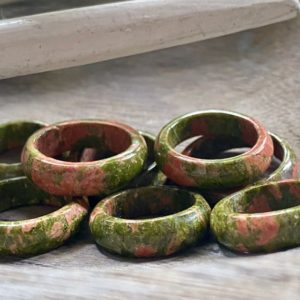 Unakite Solid Gemstone Ring, Stone Band Ring, Unakite Ring,Carved Stone Ring,Green Stone Ring ,Stone Thumb Ring,Energy Healing Stone Ring | Natural genuine Unakite rings, simple unique handcrafted gemstone rings. #rings #jewelry #shopping #gift #handmade #fashion #style #affiliate #ad