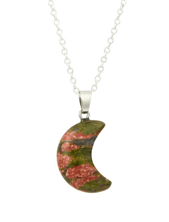 Unakite Stone Crescent Moon Necklace - Crescent Moon Unakite Pendant - Crescent Moon  Necklace - Unakite Jewelry - Healing Crystal Necklace