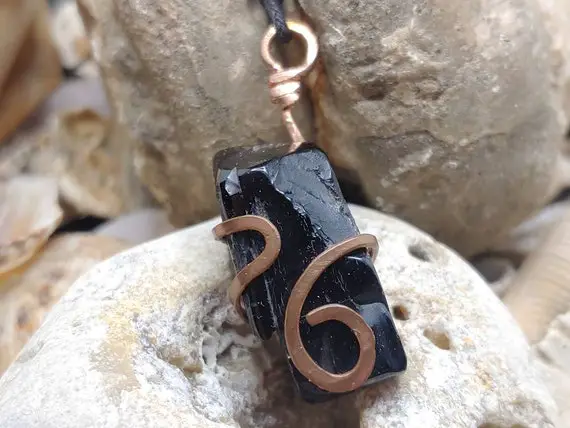 Unique Handmade Whitby Jet Pendant, 100% Natural, Natural Shape With Recycled Copper Wire --- Free Worldwide Shipping
