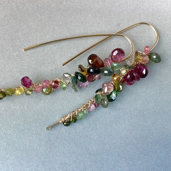 Watermelon Tourmaline Earrings, October Birthstone , Polished Watermelon Tourmaline Hoops, Gold Filled, Ready To Ship