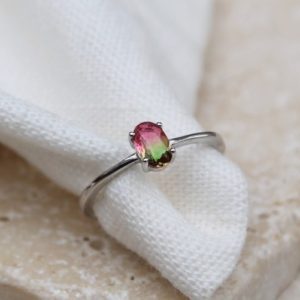 Shop Watermelon Tourmaline Rings! Watermelon tourmaline ring , dainty sterling silver ring , thin silver stacking ring , small green gemstone ring , best friend gift for her | Natural genuine Watermelon Tourmaline rings, simple unique handcrafted gemstone rings. #rings #jewelry #shopping #gift #handmade #fashion #style #affiliate #ad