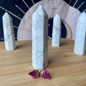 Shop Howlite Points & Wands! White Howlite Crystal Tower, White Howlite Crystal Point Polished, Gemstone Home Decor, Altar Reiki Tools, Wand, Tower Healing Gifts | Natural genuine stones & crystals in various shapes & sizes. Buy raw cut, tumbled, or polished gemstones for making jewelry or crystal healing energy vibration raising reiki stones. #crystals #gemstones #crystalhealing #crystalsandgemstones #energyhealing #affiliate #ad