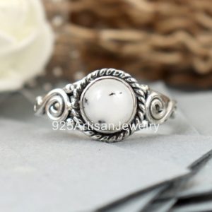 Shop Howlite Rings! White Howlite Ring, Polished Gemstone Ring, Gem Ring, Natural Stone Silver Ring, 925 Sterling Silver Ring, Wonderful Gift Ring For Women's, | Natural genuine Howlite rings, simple unique handcrafted gemstone rings. #rings #jewelry #shopping #gift #handmade #fashion #style #affiliate #ad
