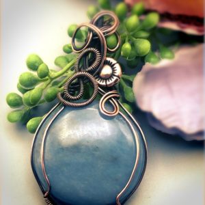 Shop Angelite Pendants! Wire wrapped angelite flower copper pendant, angelite pendant, angelite jewelry, angelite necklace, angelite | Natural genuine Angelite pendants. Buy crystal jewelry, handmade handcrafted artisan jewelry for women.  Unique handmade gift ideas. #jewelry #beadedpendants #beadedjewelry #gift #shopping #handmadejewelry #fashion #style #product #pendants #affiliate #ad