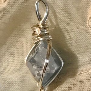 Wire Wrapped Raw Celestite Dainty Pendant in Sterling Silver | Natural genuine Celestite pendants. Buy crystal jewelry, handmade handcrafted artisan jewelry for women.  Unique handmade gift ideas. #jewelry #beadedpendants #beadedjewelry #gift #shopping #handmadejewelry #fashion #style #product #pendants #affiliate #ad
