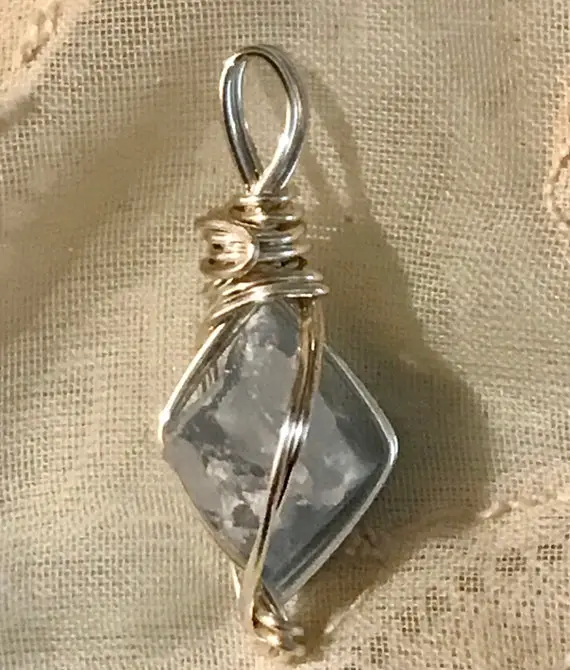 Wire Wrapped Raw Celestite Dainty Pendant In Sterling Silver