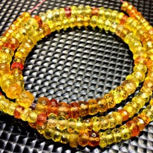 AAA+ QUALITY~Extremely Beautiful~Sparkling Padparadscha Sapphire Faceted Rondelle Beads Yellow Sapphire Gemstone Beads Jewelry Making Beads. | Natural genuine beads Array beads for beading and jewelry making.  #jewelry #beads #beadedjewelry #diyjewelry #jewelrymaking #beadstore #beading #affiliate #ad