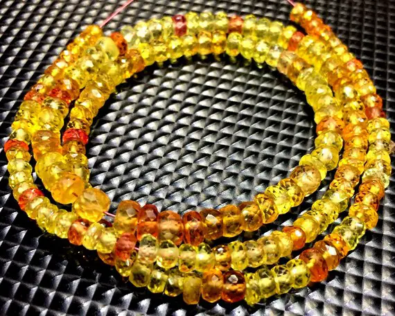 Aaa+ Quality~extremely Beautiful~sparkling Padparadscha Sapphire Faceted Rondelle Beads Yellow Sapphire Gemstone Beads Jewelry Making Beads.