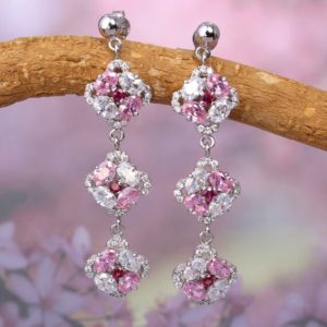 Shop Zircon Earrings! Pink zircon long flower earrings, Dainty floral dangle earrings, Multi stone silver earrings, bridal earrings, wedding jewelry, prom jewelry | Natural genuine Zircon earrings. Buy handcrafted artisan wedding jewelry.  Unique handmade bridal jewelry gift ideas. #jewelry #beadedearrings #gift #crystaljewelry #shopping #handmadejewelry #wedding #bridal #earrings #affiliate #ad