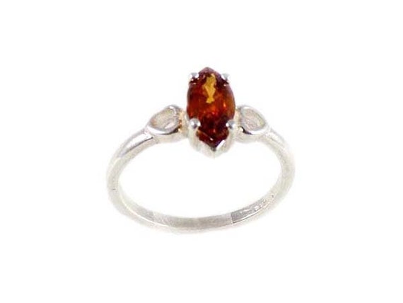 Ancient Greek Mythology, Orange Zircon Ring, Hyacinth Flower Gem, Antique Natural Gemstone, God Apollo, Cognac Zircon Marquise Ring #43770
