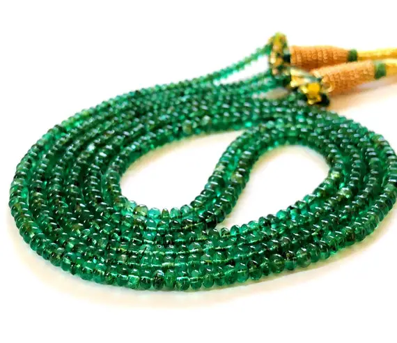 100% Natural Zambian Emerald Roundel Smooth Beads, 3.5mm To 3mm Emerald Smooth Round Beads, Loose Gemstone Beads For Necklace Jewelry Making