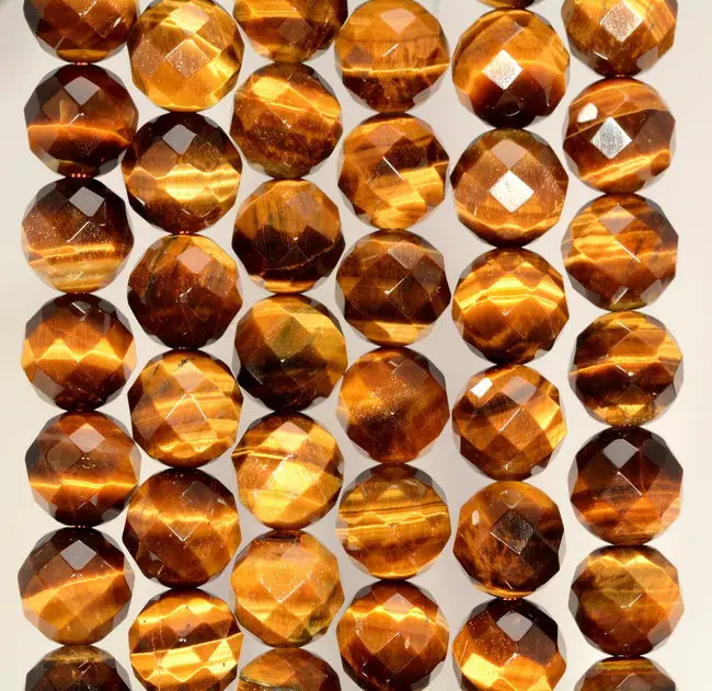 10mm Yellow Tiger Eye Gemstone Grade Aaa Faceted Round Loose Beads 7.5 Inch Half Strand (80005647 H-472)