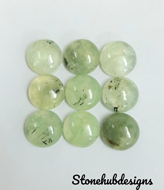 Natural Prehnite Round Cabochon Gemstone, Aaa Green Prehnite Smooth Round Cabochon For Jewelry