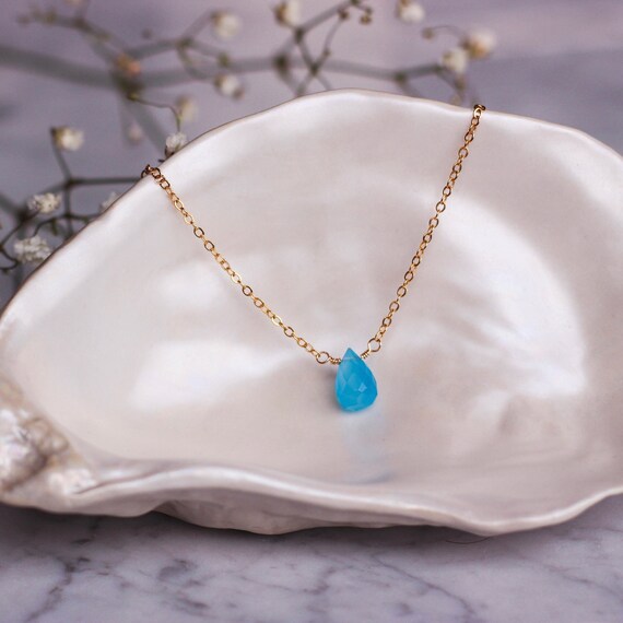 14k Gold Fill Blue Chalcedony Necklace / 14k Gold Fill Or Sterling Silver / Minimal Gemstone Necklace / Chalcedony Jewelry / Gift For Her