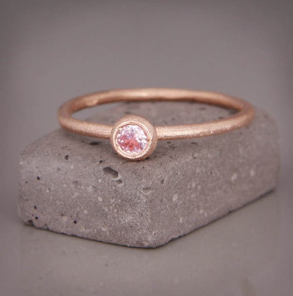14k Rose Gold Pink Sapphire Ring | Handmade Solid 14k Rose Gold Stacking Ring Set With A Natural, Untreated, Pink Sapphire