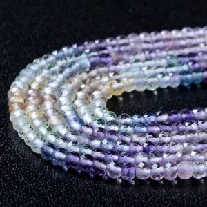 Shop Fluorite Beads! 3X2MM Natural Multi Color Fluorite Gemstone Grade AAA Micro Faceted Rondelle Loose Beads 15 inch Full Strand (80009476-P35) | Natural genuine beads Fluorite beads for beading and jewelry making.  #jewelry #beads #beadedjewelry #diyjewelry #jewelrymaking #beadstore #beading #affiliate #ad