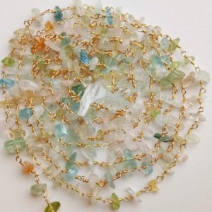 Shop Aquamarine Chip & Nugget Beads! 4-8mm Multi Aquamarine Wire Wrapped Chip Bead, Aqua Rosary Style Beaded Chain, 925 Silver Gold Polish Aqua Necklace (1Foot To 5Feet Options) | Natural genuine chip Aquamarine beads for beading and jewelry making.  #jewelry #beads #beadedjewelry #diyjewelry #jewelrymaking #beadstore #beading #affiliate #ad