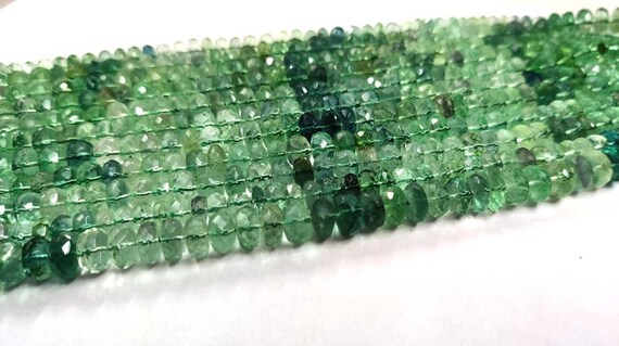 Aaa+ Indian Fluorite Faceted Rondelle Beads Natural Green Fluorite Gemstone Beads Shaded Fluorite Stone Rondelle 8"