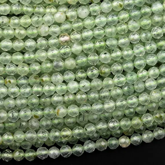 Aaa Micro Faceted Natural Green Prehnite Round Beads 3mm 4mm 6mm 15.5" Strand