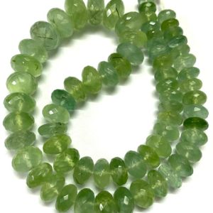 Shop Prehnite Rondelle Beads! AAA++ Natural Green Prehnite Faceted Rondelle Beads 8-12mm Mined prehnite Rondelle Beads Prehnite Gemstone Beads Green Prehnite Faceted Bead | Natural genuine rondelle Prehnite beads for beading and jewelry making.  #jewelry #beads #beadedjewelry #diyjewelry #jewelrymaking #beadstore #beading #affiliate #ad