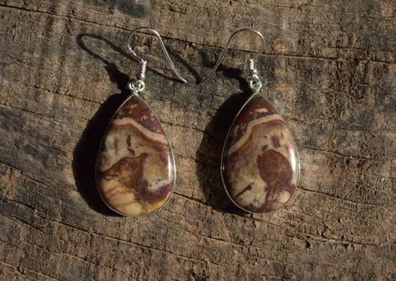 Crazy Lace Agate Earring,agate Earring,sterling Silver Earring,92.5 Silver Earring,drop Shape Earring