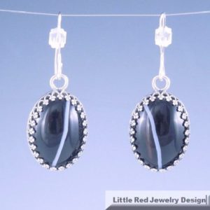 Shop Agate Earrings! Handcrafted Sterling Silver Tuxedo Agate Earrings | Natural genuine Agate earrings. Buy crystal jewelry, handmade handcrafted artisan jewelry for women.  Unique handmade gift ideas. #jewelry #beadedearrings #beadedjewelry #gift #shopping #handmadejewelry #fashion #style #product #earrings #affiliate #ad