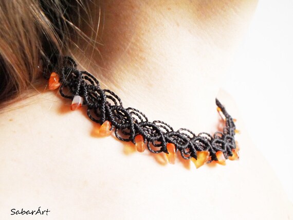 Handmade Agate Macrame Choker Necklace