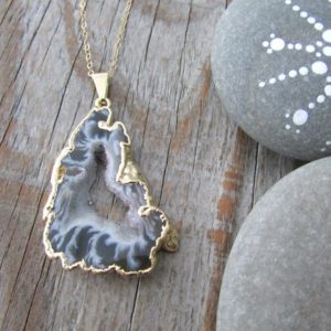 Shop Agate Necklaces! Agate Slice Necklace, slab of agate with gold edges and gold chain, geode slice | Natural genuine Agate necklaces. Buy crystal jewelry, handmade handcrafted artisan jewelry for women.  Unique handmade gift ideas. #jewelry #beadednecklaces #beadedjewelry #gift #shopping #handmadejewelry #fashion #style #product #necklaces #affiliate #ad