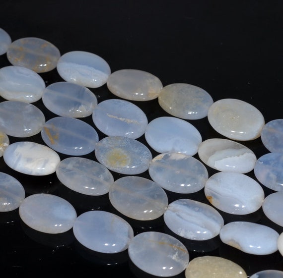 12x8mm Chalcedony Blue Agate Gemstone Oval Loose Beads 15.5 Inch Full Strand (80002745-a167)