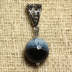 Shop Agate Pendants! Pendant stone and Metal Silver Rhodium – Agate black and blue faceted 14mm | Natural genuine Agate pendants. Buy crystal jewelry, handmade handcrafted artisan jewelry for women.  Unique handmade gift ideas. #jewelry #beadedpendants #beadedjewelry #gift #shopping #handmadejewelry #fashion #style #product #pendants #affiliate #ad