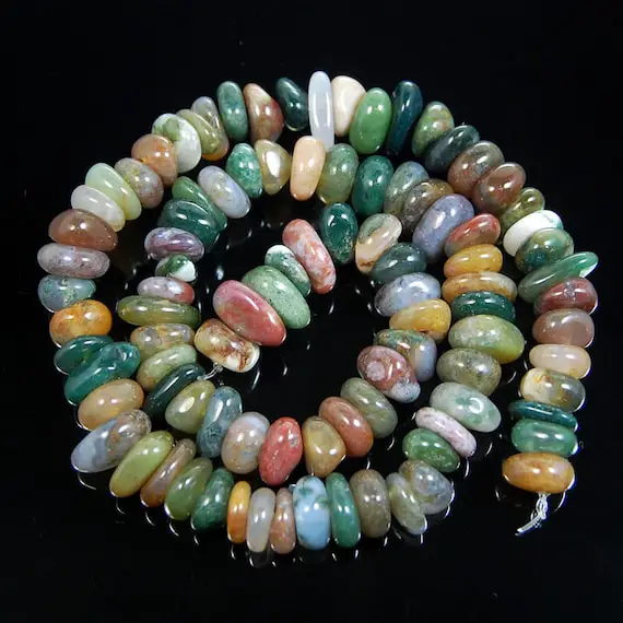 Gem Semiprecious Natural Indian Agate Freeform Rondelle Disk Beads, Spacer Stone Beads,  Jewelry Beads 3-5x8-13mm, 15'' Strand