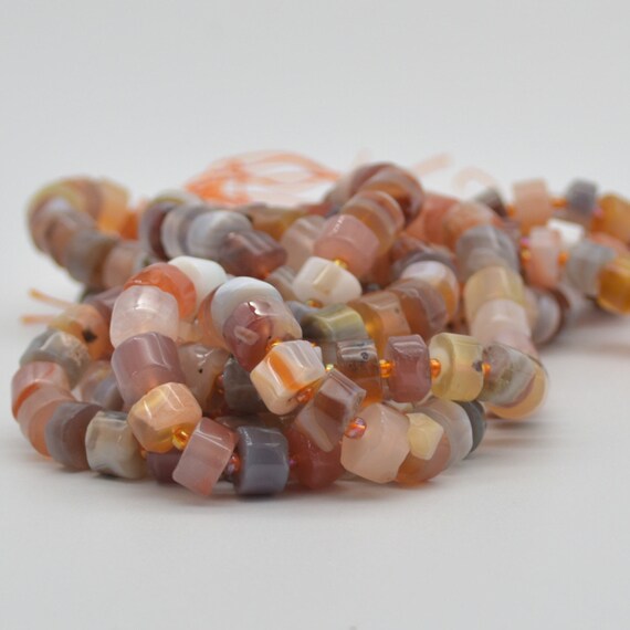 Natural Hand Polished Botswana Agate Semi-precious Gemstone Rondelle / Spacer Beads - 10mm X 5mm - 15" Strand