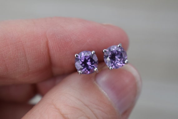 Alexandrite Stud Earrings - Sterling Silver - Round Faceted Gemstone Studs - Choice Of Size