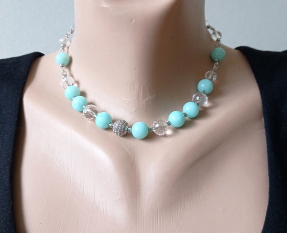 Amazonite Beaded Necklace With Crystals