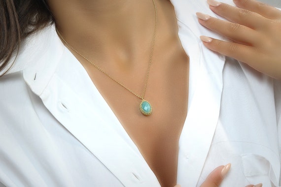 Amazonite Necklace · Semiprecious Necklace · Boho Necklace Pendant · Gold Vermeil Necklace · Amazonite Jewelry