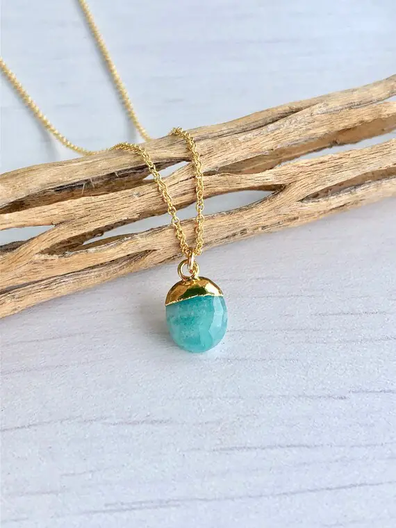 Amazonite Necklace, Teal Aqua Oval Pendant, Dainty Amazonite Jewelry, Ocean Blue Minimalist Necklace, Layering Summer Necklace, Gift For Her