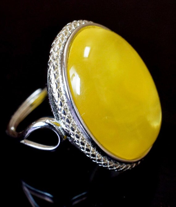 Natural Butter Amber Ring 925 Sterling Silver Adjustable Size