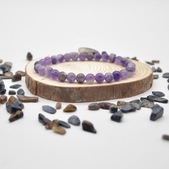Natural Chevron Amethyst Semi-precious Gemstone Round Beads Sample Strand / Bracelet - 6mm Or 8mm Sizes, 7.5"