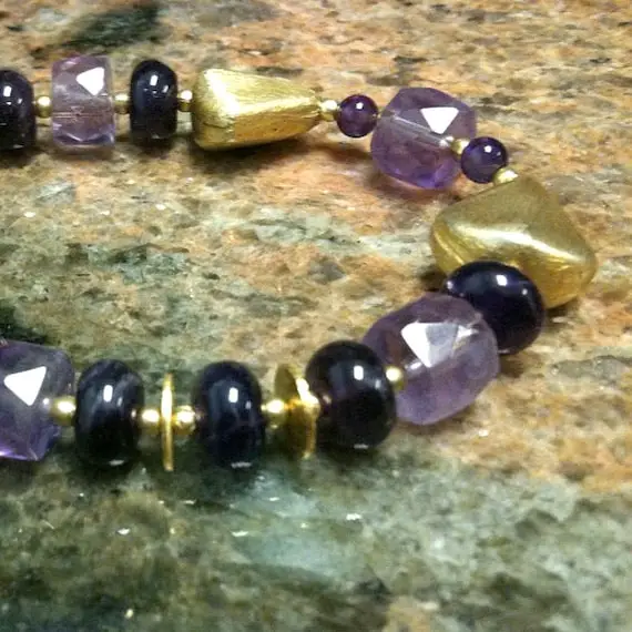 Amethyst Bracelet - Purple February Birthstone Jewelry - Yellow Gold Jewellery - Fashion - Modern - Funky B-26