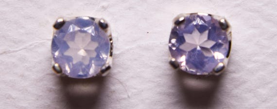 Lavender Quartz Studs, Genuine Gemstones, 6mm Round, Set In 925 Sterling Silver Four Prong Stud Earrings