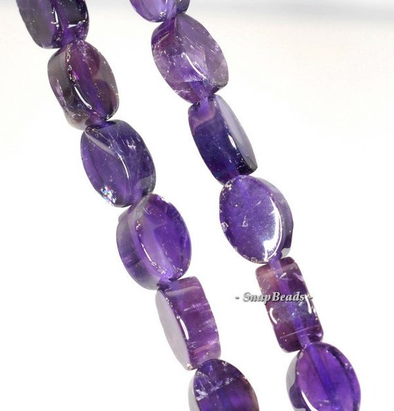 12x8mm Amethyst Gemstone Flat Oval Loose Beads 7.5 Inch Half Strand (90191280-b20-533)