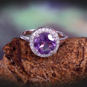 Shop Amethyst Rings! African Amethyst Ring,Halo Cluster Ring,Dainty Minimalist Ring,Purple Stone Ring,Simple Stacking Ring,Gift for Her Women,925 Sterling Silver | Natural genuine Amethyst rings, simple unique handcrafted gemstone rings. #rings #jewelry #shopping #gift #handmade #fashion #style #affiliate #ad