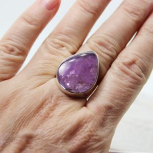 Shop Amethyst Rings! Lilac colour Amethyst stone ring drop shape natural amethyst cab set on a solid 925 sterling silver bezel, amazing quality ring | Natural genuine Amethyst rings, simple unique handcrafted gemstone rings. #rings #jewelry #shopping #gift #handmade #fashion #style #affiliate #ad