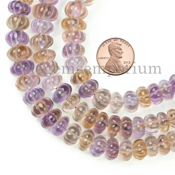 7-11mm Ametrine Beads, Ametrine Smooth Plain Carving Beads,  Ametrine  Rondelle Beads, Pumpkin Beads, Ametrine Melon Shape Beads