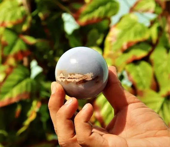 Blue Angelite Crystal Spiritual Gemstone Sphere - 55mm Natural Healing Stone For Meditation & Chakra Balancing, Perfect Wellness Gift