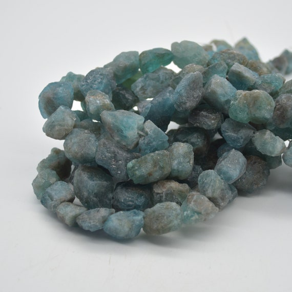 Raw Natural Apatite ( Teal Green ) Semi-precious Gemstone Chunky Nugget Beads - 12mm - 15mm X 10mm - 17mm - 15" Strand