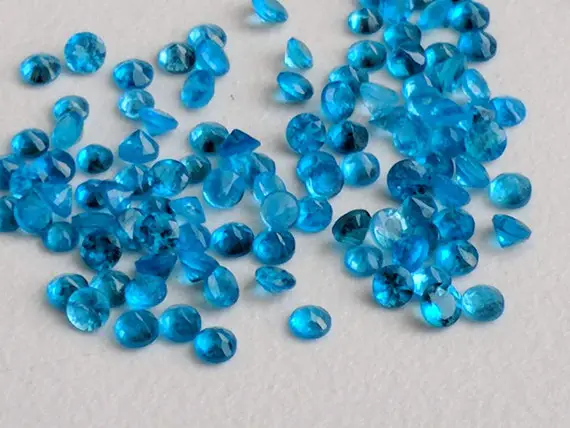 2-2.3mm Neon Apatite Round Cut Stone, Natural Faceted Round Cut Stones, Loose Blue Apatite, Apatite For Jewelry (1ct To 10ct Options)